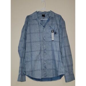 Zoo York Mens Medium Long Sleeve Button Down Shirt Blue Windowpane Plaid Cotton